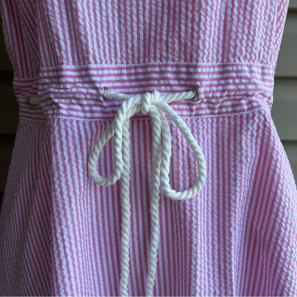 •Talbots• Pink and White Seersucker Fit & Flare Dress - Size 12 - Picture 4 of 9